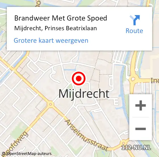 Locatie op kaart van de 112 melding: Brandweer Met Grote Spoed Naar Mijdrecht, Prinses Beatrixlaan op 25 februari 2022 23:01