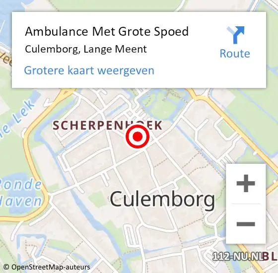 Locatie op kaart van de 112 melding: Ambulance Met Grote Spoed Naar Culemborg, Lange Meent op 25 februari 2022 23:04