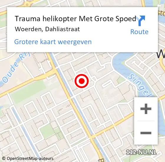 Locatie op kaart van de 112 melding: Trauma helikopter Met Grote Spoed Naar Woerden, Dahliastraat op 25 februari 2022 23:14