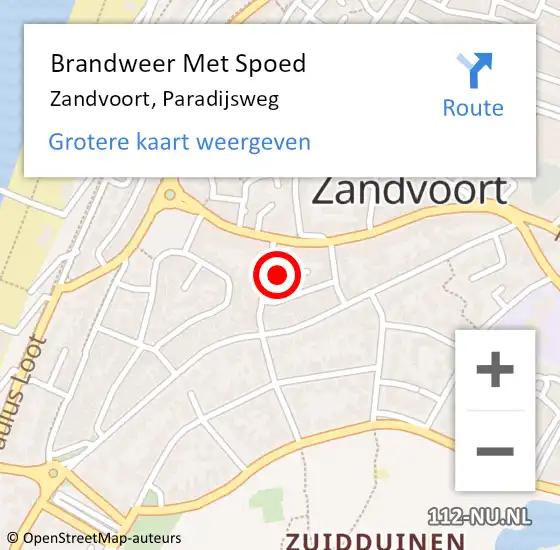 Locatie op kaart van de 112 melding: Brandweer Met Spoed Naar Zandvoort, Paradijsweg op 25 februari 2022 23:52