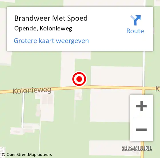 Locatie op kaart van de 112 melding: Brandweer Met Spoed Naar Opende, Kolonieweg op 26 februari 2022 00:10