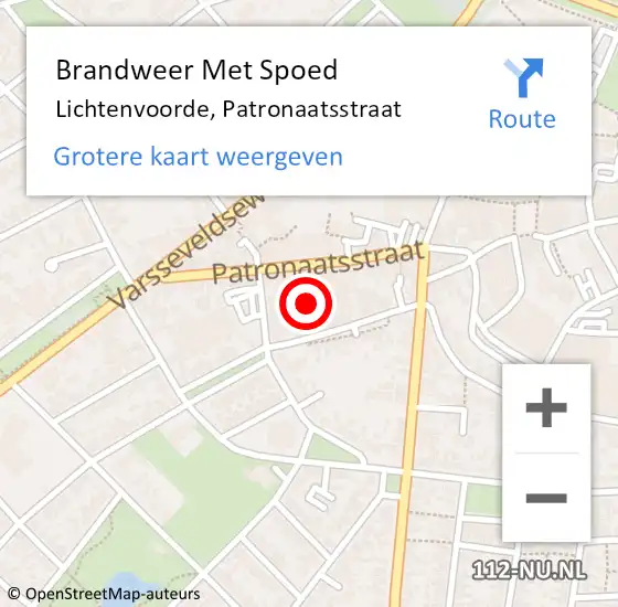 Locatie op kaart van de 112 melding: Brandweer Met Spoed Naar Lichtenvoorde, Patronaatsstraat op 26 februari 2022 00:15