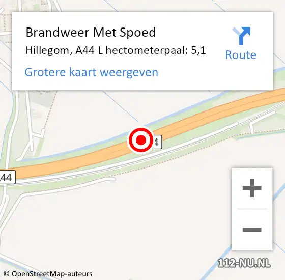 Locatie op kaart van de 112 melding: Brandweer Met Spoed Naar Hillegom, A44 L hectometerpaal: 2,2 op 9 juli 2014 15:34