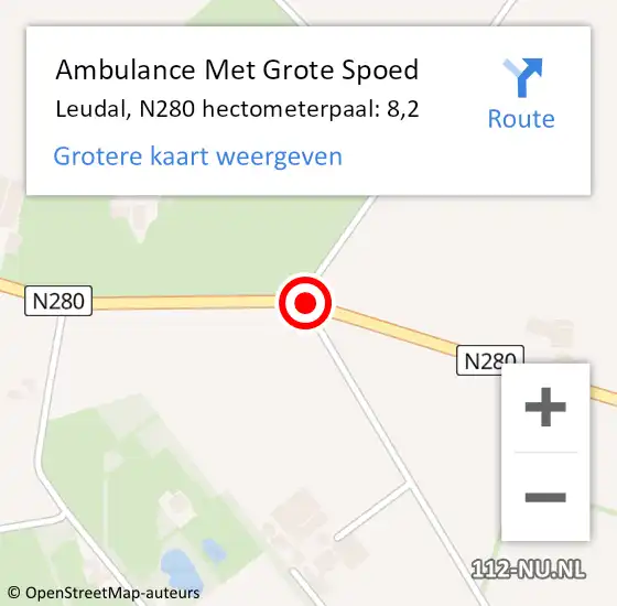 Locatie op kaart van de 112 melding: Ambulance Met Grote Spoed Naar Leudal, N280 hectometerpaal: 8,2 op 26 februari 2022 01:49