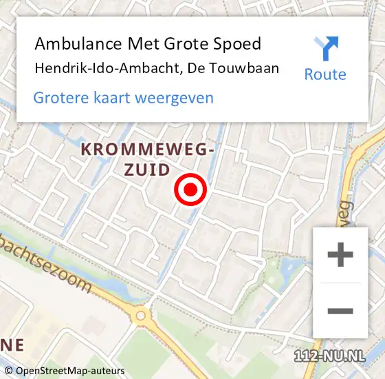 Locatie op kaart van de 112 melding: Ambulance Met Grote Spoed Naar Hendrik-Ido-Ambacht, De Touwbaan op 26 februari 2022 02:00