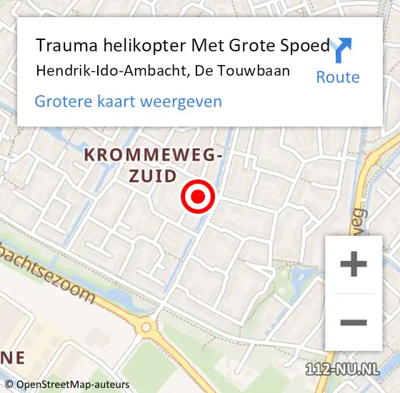 Locatie op kaart van de 112 melding: Trauma helikopter Met Grote Spoed Naar Hendrik-Ido-Ambacht, De Touwbaan op 26 februari 2022 02:01
