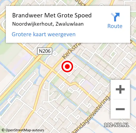 Locatie op kaart van de 112 melding: Brandweer Met Grote Spoed Naar Noordwijkerhout, Zwaluwlaan op 26 februari 2022 02:20