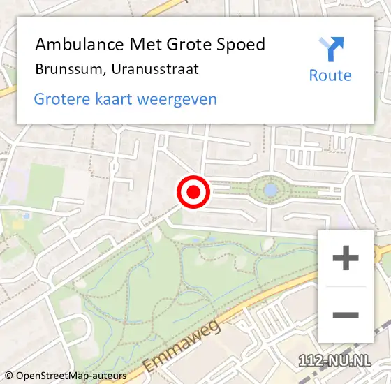 Locatie op kaart van de 112 melding: Ambulance Met Grote Spoed Naar Brunssum, Uranusstraat op 9 juli 2014 15:38