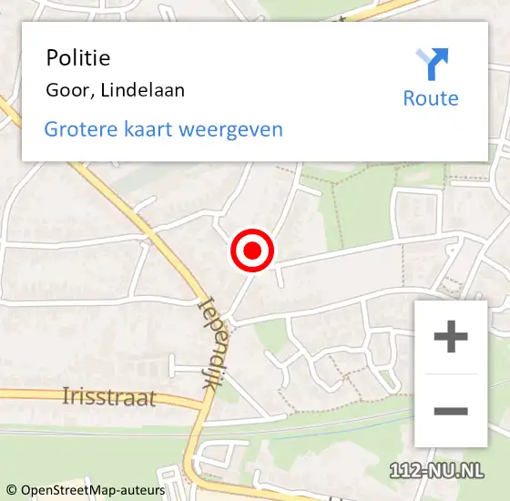 Locatie op kaart van de 112 melding: Politie Goor, Lindelaan op 26 februari 2022 02:59