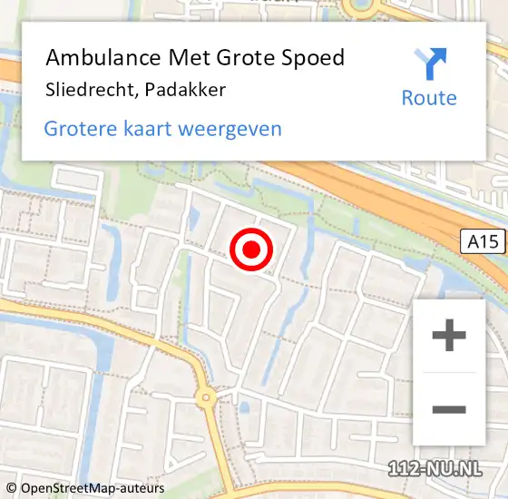 Locatie op kaart van de 112 melding: Ambulance Met Grote Spoed Naar Sliedrecht, Padakker op 26 februari 2022 03:21