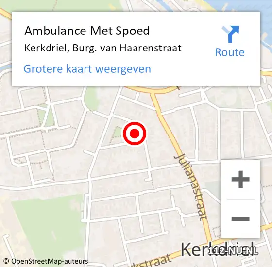 Locatie op kaart van de 112 melding: Ambulance Met Spoed Naar Kerkdriel, Burg. van Haarenstraat op 26 februari 2022 03:25