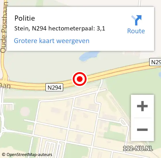 Locatie op kaart van de 112 melding: Politie Stein, N294 hectometerpaal: 3,1 op 26 februari 2022 04:18