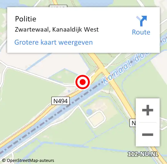 Locatie op kaart van de 112 melding: Politie Zwartewaal, Kanaaldijk West op 26 februari 2022 06:32