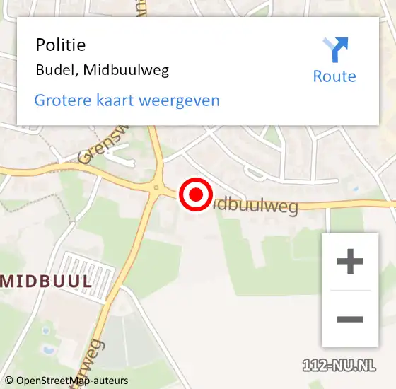 Locatie op kaart van de 112 melding: Politie Budel, Midbuulweg op 26 februari 2022 07:21