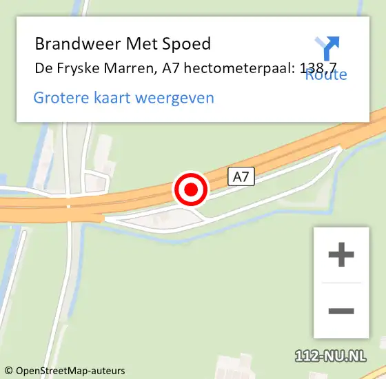 Locatie op kaart van de 112 melding: Brandweer Met Spoed Naar De Fryske Marren, A7 hectometerpaal: 138,7 op 26 februari 2022 07:38