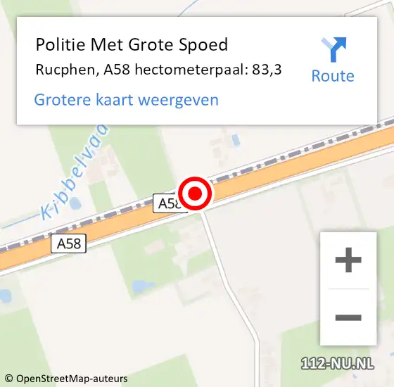 Locatie op kaart van de 112 melding: Politie Met Grote Spoed Naar Rucphen, A58 hectometerpaal: 83,3 op 26 februari 2022 08:43