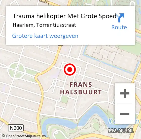 Locatie op kaart van de 112 melding: Trauma helikopter Met Grote Spoed Naar Haarlem, Torrentiusstraat op 26 februari 2022 08:49