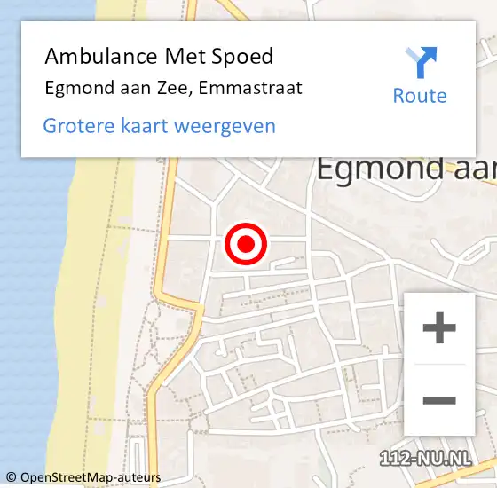 Locatie op kaart van de 112 melding: Ambulance Met Spoed Naar Egmond aan Zee, Emmastraat op 26 februari 2022 08:54