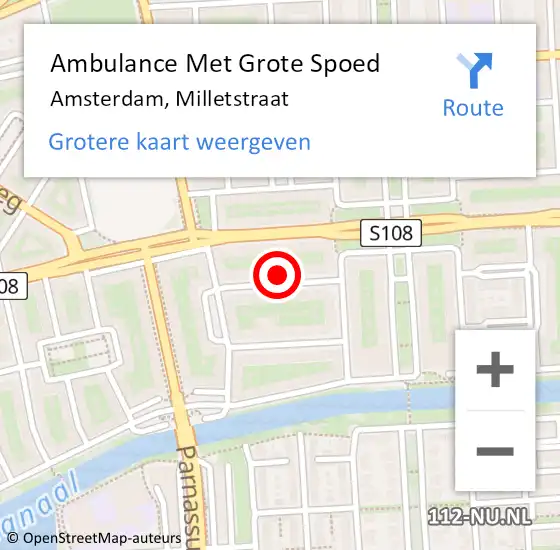 Locatie op kaart van de 112 melding: Ambulance Met Grote Spoed Naar Amsterdam, Milletstraat op 26 februari 2022 08:59