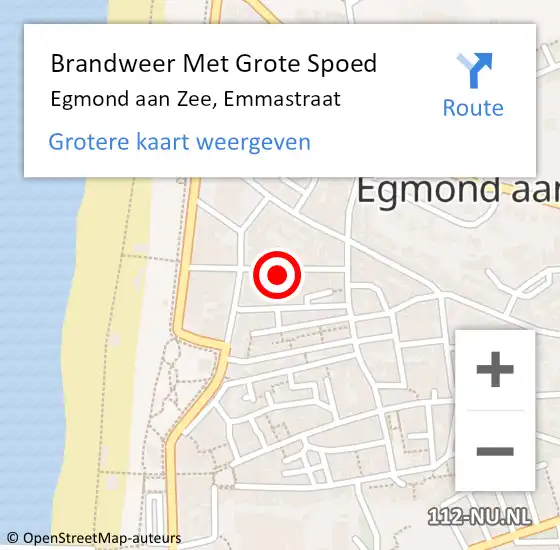 Locatie op kaart van de 112 melding: Brandweer Met Grote Spoed Naar Egmond aan Zee, Emmastraat op 26 februari 2022 08:59