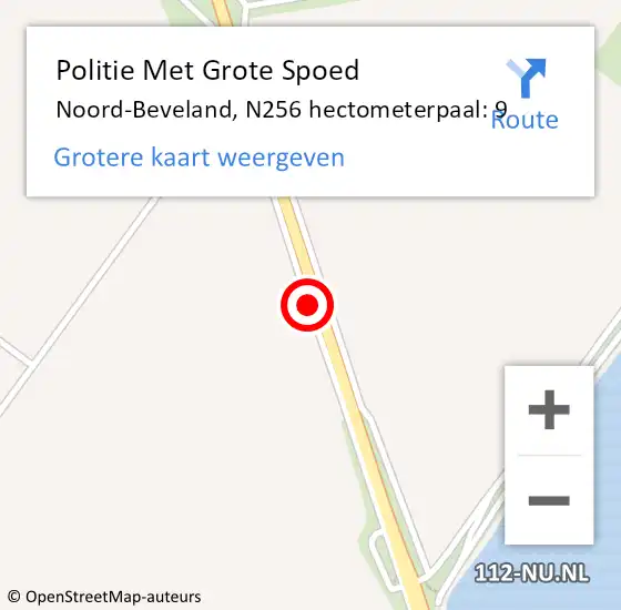 Locatie op kaart van de 112 melding: Politie Met Grote Spoed Naar Noord-Beveland, N256 hectometerpaal: 9 op 26 februari 2022 09:01