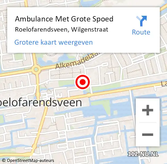Locatie op kaart van de 112 melding: Ambulance Met Grote Spoed Naar Roelofarendsveen, Wilgenstraat op 26 februari 2022 09:21