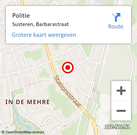 Locatie op kaart van de 112 melding: Politie Susteren, Barbarastraat op 26 februari 2022 09:36