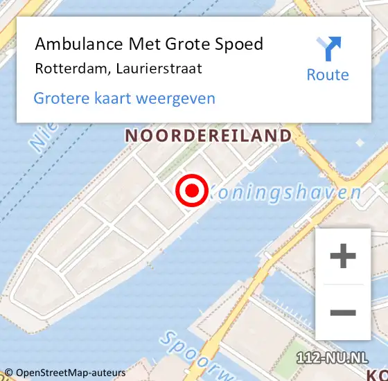 Locatie op kaart van de 112 melding: Ambulance Met Grote Spoed Naar Rotterdam, Laurierstraat op 26 februari 2022 09:43