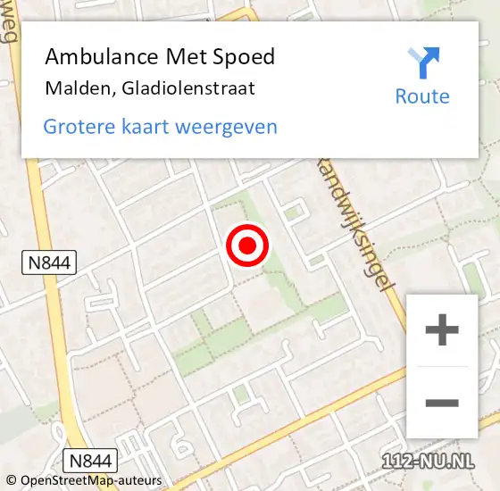 Locatie op kaart van de 112 melding: Ambulance Met Spoed Naar Malden, Gladiolenstraat op 26 februari 2022 10:19