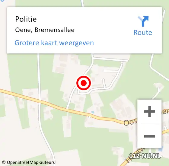 Locatie op kaart van de 112 melding: Politie Oene, Bremensallee op 26 februari 2022 10:20