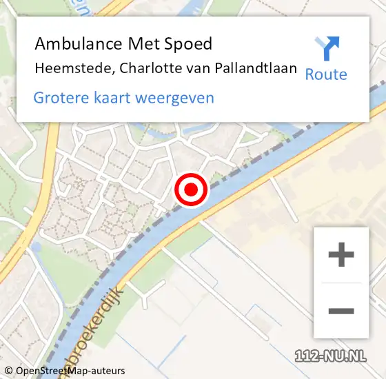 Locatie op kaart van de 112 melding: Ambulance Met Spoed Naar Heemstede, Charlotte van Pallandtlaan op 26 februari 2022 10:37