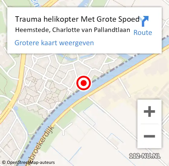 Locatie op kaart van de 112 melding: Trauma helikopter Met Grote Spoed Naar Heemstede, Charlotte van Pallandtlaan op 26 februari 2022 10:40