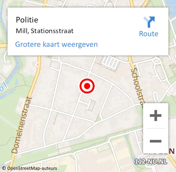 Locatie op kaart van de 112 melding: Politie Mill, Stationsstraat op 26 februari 2022 11:00