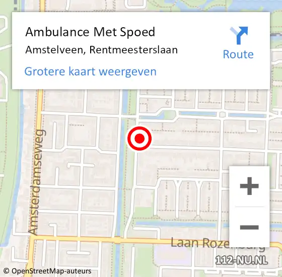 Locatie op kaart van de 112 melding: Ambulance Met Spoed Naar Amstelveen, Rentmeesterslaan op 26 februari 2022 11:21