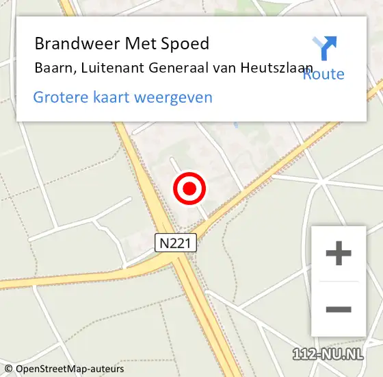 Locatie op kaart van de 112 melding: Brandweer Met Spoed Naar Baarn, Luitenant Generaal van Heutszlaan op 26 februari 2022 11:23