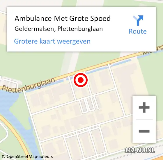 Locatie op kaart van de 112 melding: Ambulance Met Grote Spoed Naar Geldermalsen, Plettenburglaan op 26 februari 2022 11:27