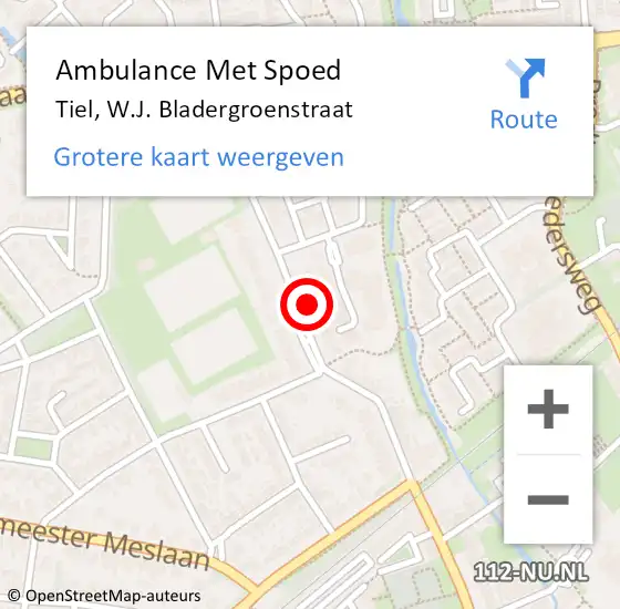 Locatie op kaart van de 112 melding: Ambulance Met Spoed Naar Tiel, W.J. Bladergroenstraat op 26 februari 2022 11:52