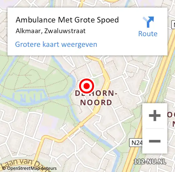 Locatie op kaart van de 112 melding: Ambulance Met Grote Spoed Naar Alkmaar, Zwaluwstraat op 26 februari 2022 12:05