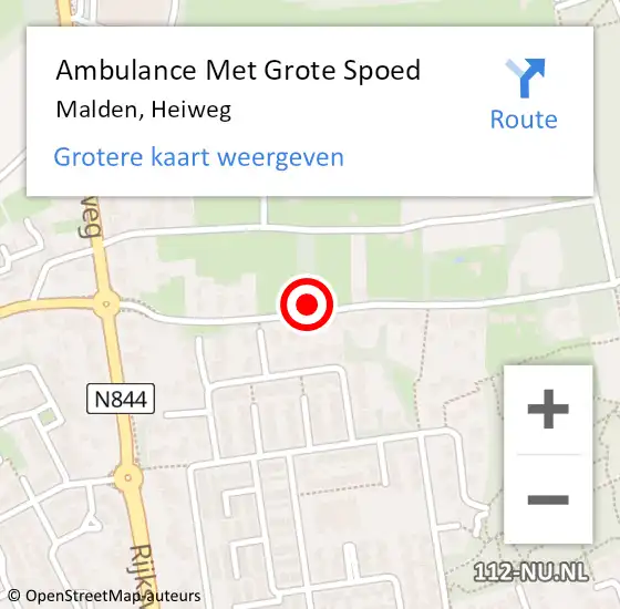 Locatie op kaart van de 112 melding: Ambulance Met Grote Spoed Naar Malden, Heiweg op 26 februari 2022 12:51