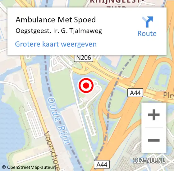 Locatie op kaart van de 112 melding: Ambulance Met Spoed Naar Oegstgeest, Ir. G. Tjalmaweg op 26 februari 2022 12:54