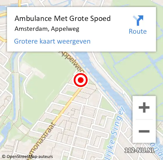 Locatie op kaart van de 112 melding: Ambulance Met Grote Spoed Naar Amsterdam, Appelweg op 26 februari 2022 12:57