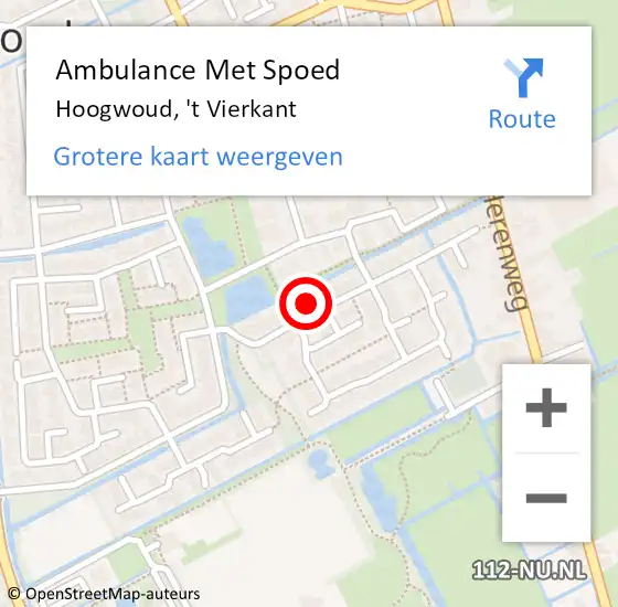 Locatie op kaart van de 112 melding: Ambulance Met Spoed Naar Hoogwoud, 't Vierkant op 26 februari 2022 13:07