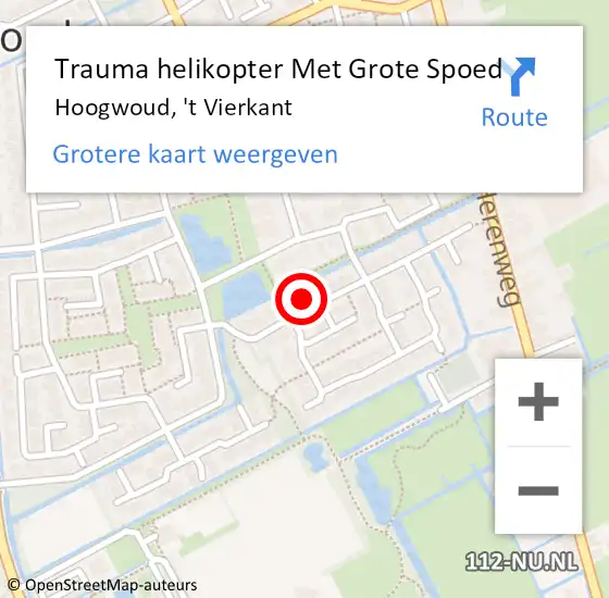 Locatie op kaart van de 112 melding: Trauma helikopter Met Grote Spoed Naar Hoogwoud, 't Vierkant op 26 februari 2022 13:14