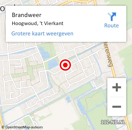 Locatie op kaart van de 112 melding: Brandweer Hoogwoud, 't Vierkant op 26 februari 2022 13:25