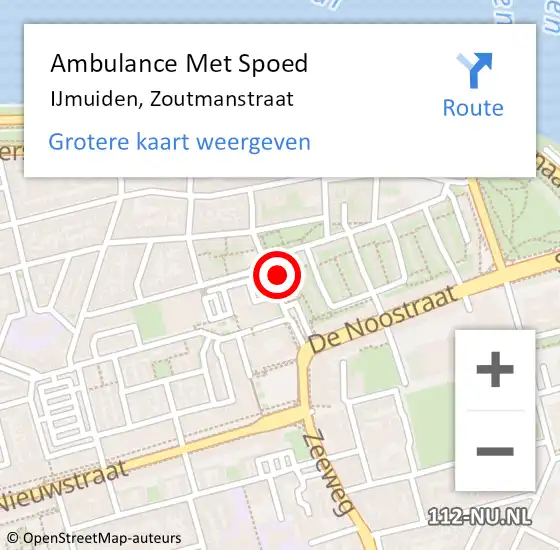 Locatie op kaart van de 112 melding: Ambulance Met Spoed Naar IJmuiden, Zoutmanstraat op 26 februari 2022 13:32