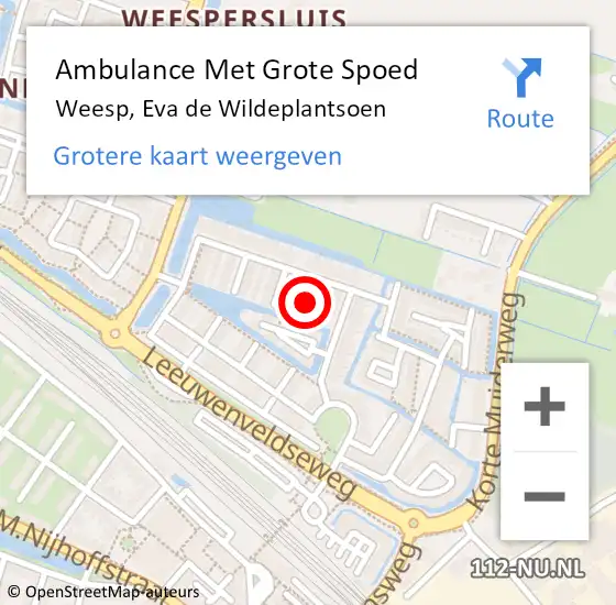 Locatie op kaart van de 112 melding: Ambulance Met Grote Spoed Naar Weesp, Eva de Wildeplantsoen op 26 februari 2022 14:05