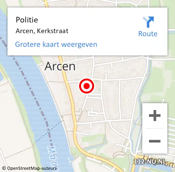 Locatie op kaart van de 112 melding: Politie Arcen, Kerkstraat op 26 februari 2022 14:33
