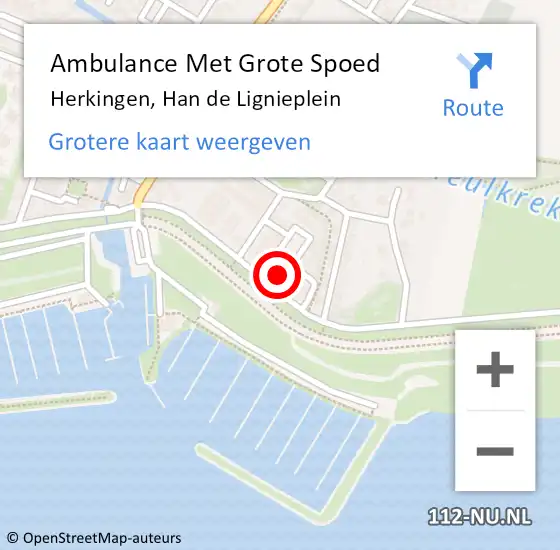 Locatie op kaart van de 112 melding: Ambulance Met Grote Spoed Naar Herkingen, Han de Lignieplein op 26 februari 2022 14:48