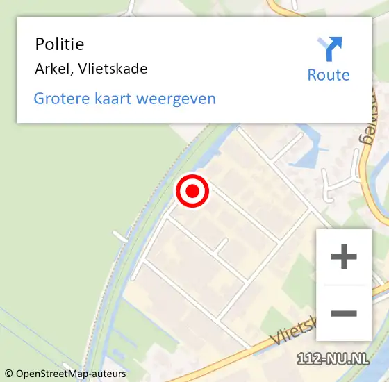 Locatie op kaart van de 112 melding: Politie Arkel, Vlietskade op 26 februari 2022 14:59