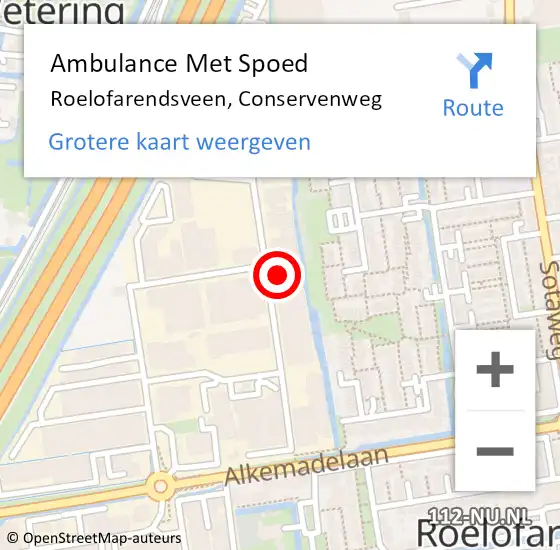 Locatie op kaart van de 112 melding: Ambulance Met Spoed Naar Roelofarendsveen, Conservenweg op 26 februari 2022 15:00